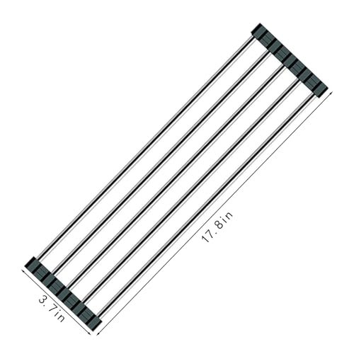 Ahyuan Roll up Dish Drying Rack Over The Sink Kitchen Roll up Sink Drying Rack Portable Dish Drainer Foldable Dish Drying Rack (Black, 17.8''X3.7'') - color: Black, size: Rectangle 17.8 inches x 3.7 inches
