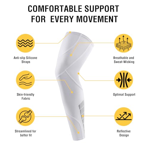 NuCamper Full Leg Compression Sleeve for Men Women 2 Pack Leg Sleeves - color: White, size: Medium