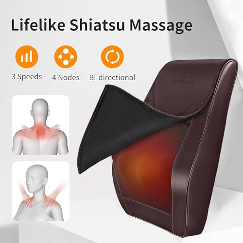 Boriwat Back Massager with Heat, 3D Kneading Massage Pillow for Back, Neck, Shoulder, Leg Pain Relief Deep Tissue, Gifts for Women Men Mom Dad(Brown) - color: Brown