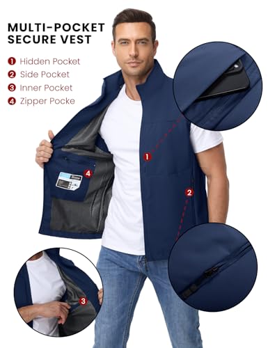 Eisctnd Mens Lightweight Quick Dry Vest Sleeveless Outerwear Utility Jacket - color: Darkblue, size: Large