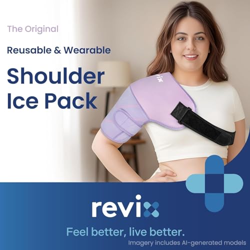 REVIX Large Shoulder Ice Pack Wrap & Brace for Rotator Cuff & Arm - size: Large, style: Purple, 1 Gel Pack+1 Shoulder Brace