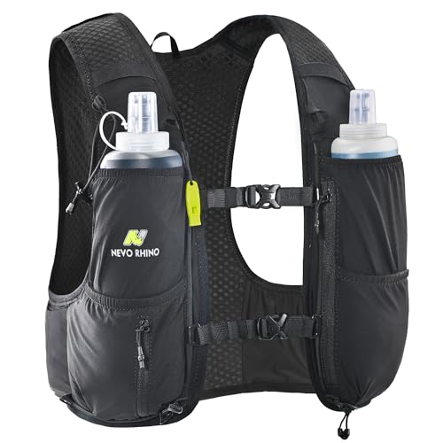 N NEVO RHINO Running Vest, Hyration Vest with 2 Pcs 500ML Soft Flasks - color: Black, size: Medium