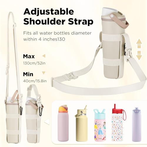 EasyAcc Water Bottle Holder Strap Sling, for Owala FreeSip 24 32 40 oz, Hydro Flask, Cirkul, Yeti, Stanley Flip, Universal Water Bottles, with Carabiner, for Walking Curise Travel (Bottle Excluded) - color: Lightly Toasted