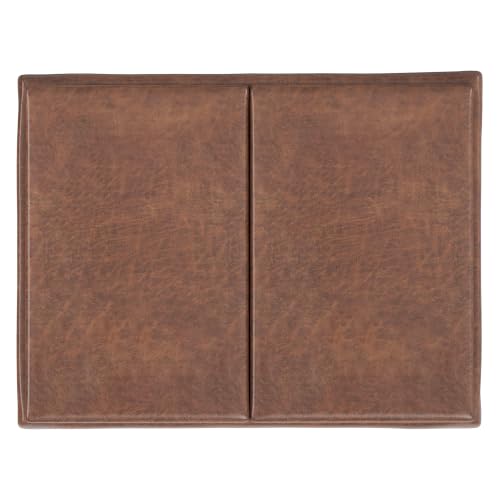 SIMPLIHOME Owen 34" Wide Vegan Leather Tray Top Ottoman in Saddle Brown - color: Distressed Saddle Brown