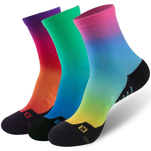 NIcool Cycling Socks For Men, 1/3 Pairs Bright Seamless Compression Running Crew Socks Youth Cushioned Tennis Quarter Socks - color: 1 Pair Blue Gradient; 1 Pair Purple Gradient;1 Pair Bright Pink Gradient