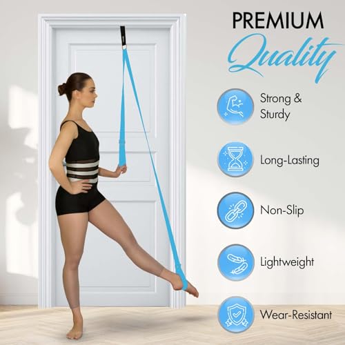 Stretching Strap with Door Anchor for Splits and Flexibility Training - color: Light Blue