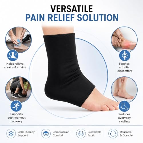 Reusable Ankle Ice Pack Wrap - Cold & Hot Gel Compression Sleeve for Achilles Tendonitis, Plantar Fasciitis, Sprained Ankle & Swelling Relief - Ice Pack for Foot and Ankle Pain, Men & Women