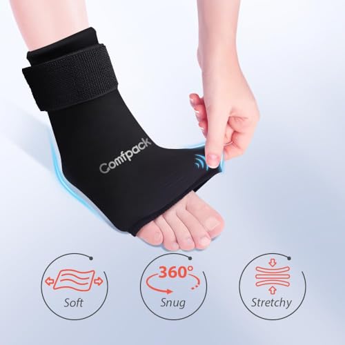 Comfpack Ankle Ice Pack Wrap for Swelling, 2PCS Gel Ankle Foot Ice Pack Wrap with Hot Cold Compression Pain Relief for Plantar Fasciitis, Sprained, Achilles Tendonitis, Heel Spur - size: Black