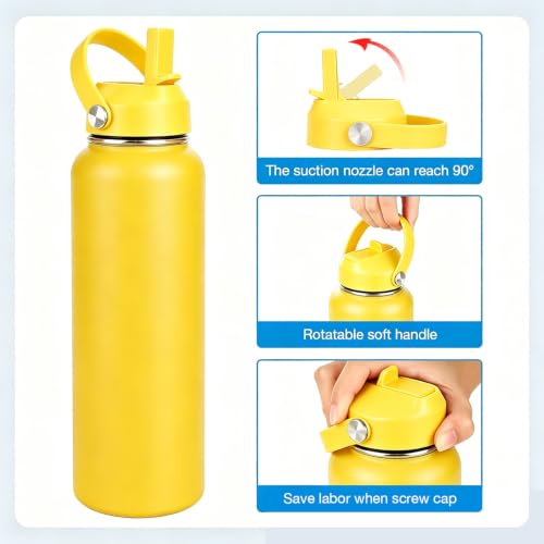 Straw lid for Hydroflask Wide Mouth Water bottle,Flex Straw Lid compatible with Hydro Flask 12 16 18 20 32 40 64 oz,Sports Straw Cap Flip Top Lid Water Bottle Lid Accessories… - color: Yellow 2