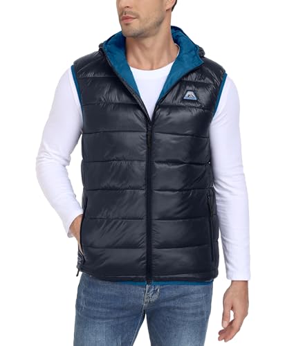 Mapamyumco Men's Hooded Puffer Vest Waterproof Lightweight Quilted - color: Navy Blue, size: Medium