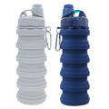 Collapsible Water Bottles Travel water bottle Sports Portable Sport Water Bottle Reusable Water Bottles comes with mountaineering Buckle 500ml silicone Water-proof camping water bottle - color: Light grey+Dark blue, style: 2 pack