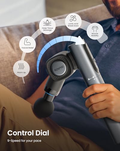 RENPHO Foldable 2-in-1 Massage Gun with Extendable Handle, 0-90° Angle - color: Blue