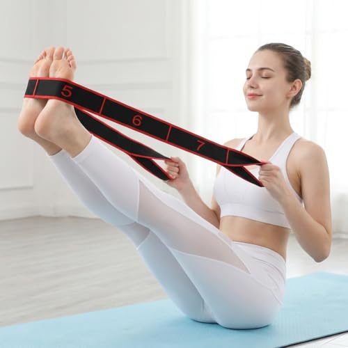 2 Pack Resistance Bands with Loops, Numbered 8-Loop Yoga Stretch Strap for Stretching, Pilates, Flexibility and Home Gym Workout, Includes Extra Elastic Loop Band