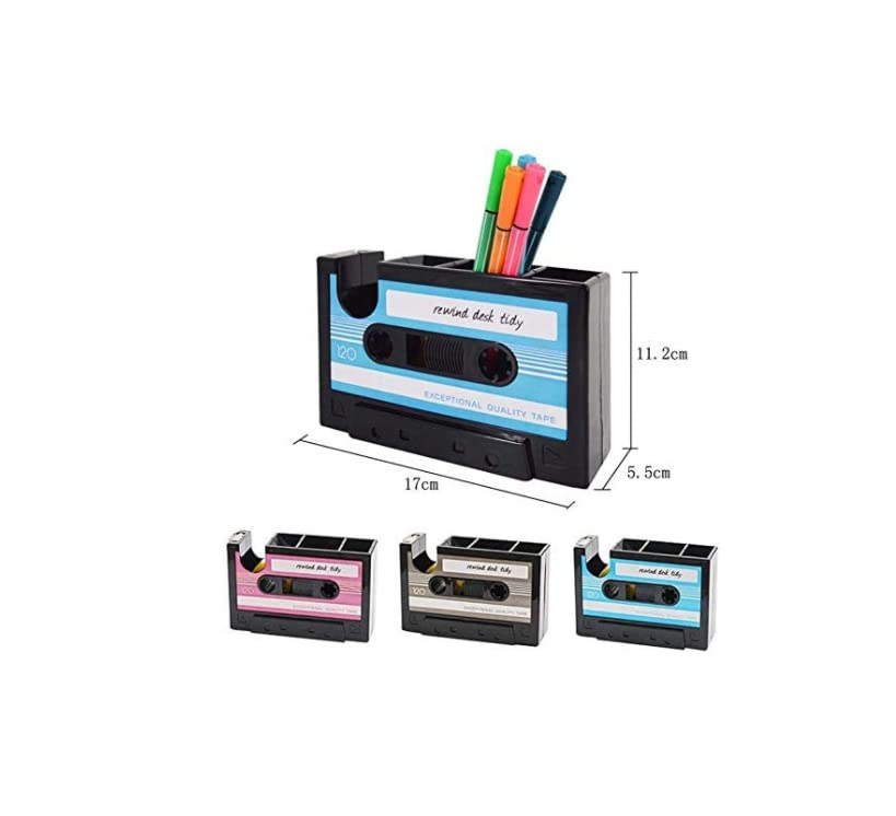 Creative Tape Pen Holder, Retro Cassette Tape Dispenser, Stationery Desk Tidy Container, Office Supplies Organizer Pencil Cup - color: Blue
