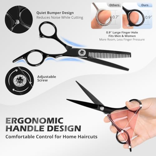 21Pcs 440C Hair Cutting Scissors Kit, Hair Scissors & Thinning Scissors Set - color: Black