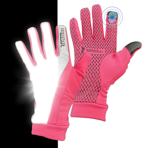 ReflecToes Reflective Winter Running Gloves, Hi Vis Neon Traffic Gloves Men - color: Pink, size: Medium
