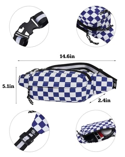 AIBEARTY Fashion Fanny Pack Small Checkered Waist Pack Belt Waist Bag Pack Pouch with Adjustable Strap for Sport Running,Camping,Trip - color: Blue Check Pattern