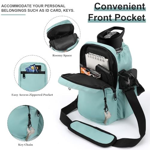 Water Bottle Holder with Strap, 32/40oz Insulation Water Bottle Carrier Bag with Phone Pocket, Water Bottle Sling Bag Crossbody Water Bottle Holder for Hiking Walking - color: Turquoise