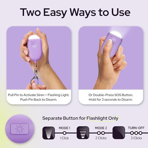 Weten Rechargeable Personal Alarm Keychain - 130dB Siren & LED Light - Stylish Personal Safety Alert for Women to Carry - Panic Button Alarm for Security - Rape Whistle for Self Defense (Purple) - color: E - Purple