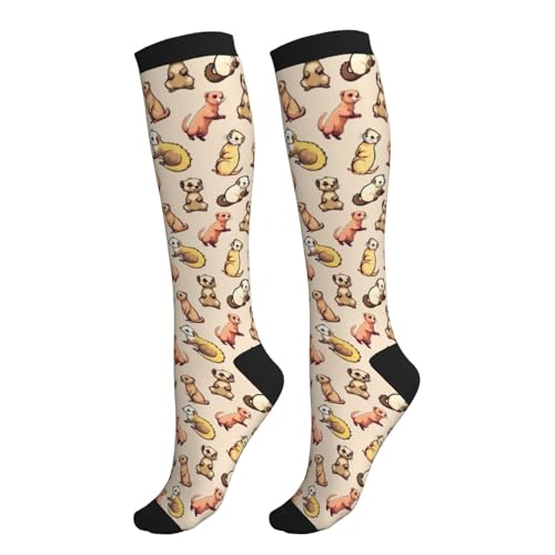 Avocado Compression Socks Women Men Knee High Stock for Running Work Support Nurses Travel - color: Ferret