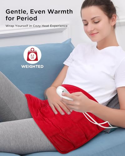 Comfytemp Weighted Heating Pad for Period & Back, FSA XL Heat Pad, 12"x24" - color: Red