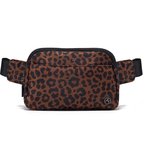 Pander Nylon Fanny Pack Belt Bag for Women with 5 Zipper Pockets - color: Midnight Leopard