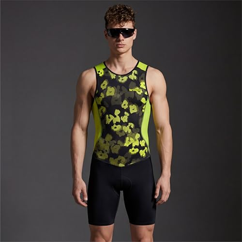 Wixen Men's Performance Triathlon Suit Sleeveless Tri Suit Padded Quick Dry Run Swim Bike - color: Volt Camo, size: XX-Large