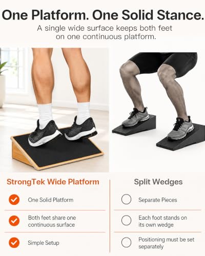 StrongTek Wooden Slant Board for Squats, 19.6-Inch Wide, 25° Incline