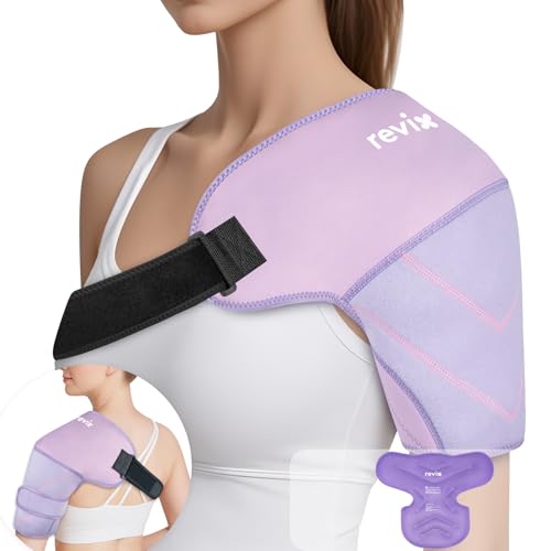 REVIX Shoulder Ice Pack Wrap & Brace for Rotator Cuff & Arm - size: Medium, style: Purple, 1 Gel Pack+1 Shoulder Brace