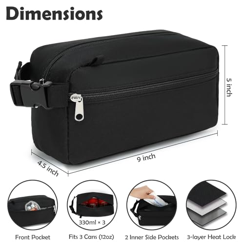 Fammart Freezable Snack Bag with Removable Ice Packs, Small Insulated Lunch Bag Mini Cooler, Leakproof Reusable Snack Lunch Box with Buckle Handle for Work, Travel, Office - Black - color: with Ice Packs - Black