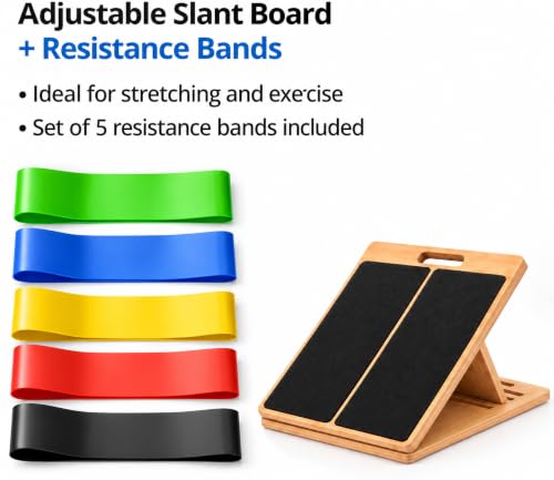 Slant Board for Calf Stretching with Resistance Bands – Adjustable Calf Stretcher Incline Board for Squats, Ankle Mobility & Leg Training
