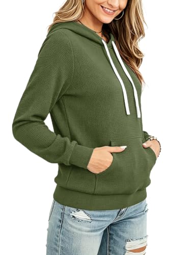 Women Hoodies Pullover Casual Loose Fit Long Sleeve Sweatshirt with Pockets - color: A467 Green, size: XX-Large