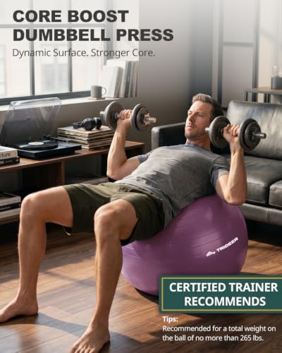 Trideer Yoga Ball for Exercise, Pregnancy, Exercise Ball, Pump Included - color: Bellflower Purple, size: L(23-26ines/58-65cm)