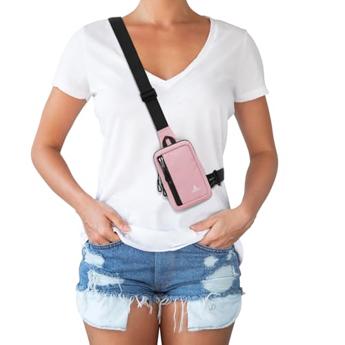 Peicees Small Crossbody Bag for Men Women Mini Sling Bag Travel Running Phone Daypack Cross Body Shoulder Bags with Keyholder - color: Pink