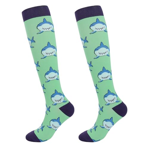 Junely Compression Socks for Women Knee High Stockings Funny Cute - color: A05shark