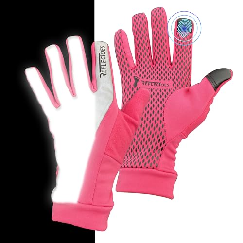 ReflecToes Reflective Winter Running Gloves, Hi Vis Neon Traffic Gloves Men - color: Pink, size: Large