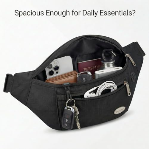 Entchin Water-Resistant Fanny Pack, 4-Zipper Belt Bag - color: Black