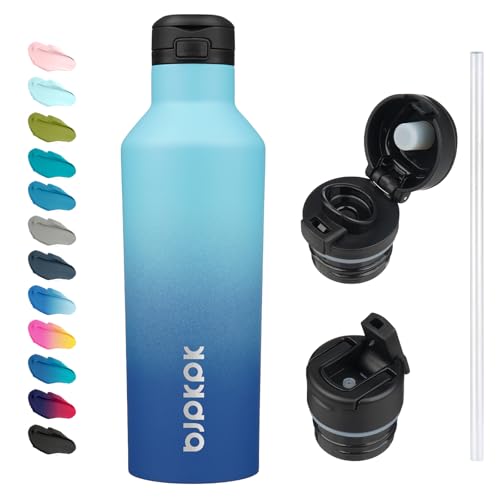 BJPKPK 25oz Insulated Thermal Water Bottle, Straw & Handle, Stainless Steel - color: Sky, size: 25 Ounces