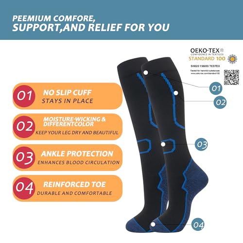 fenglaoda 3 Pairs Compression Socks for Women & Men Knee High Nurse Pregnant Cute Medical Running Travel Athletic - color: 00-3pairs-13, size: Small-Medium