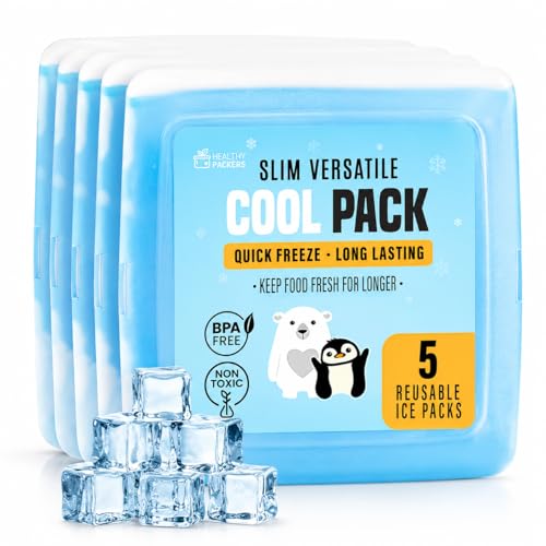 Healthy Packers Ice Packs for Lunch Boxes, Slim, Reusable, Clear 5pk Square - color: 5-Pack (Clear)