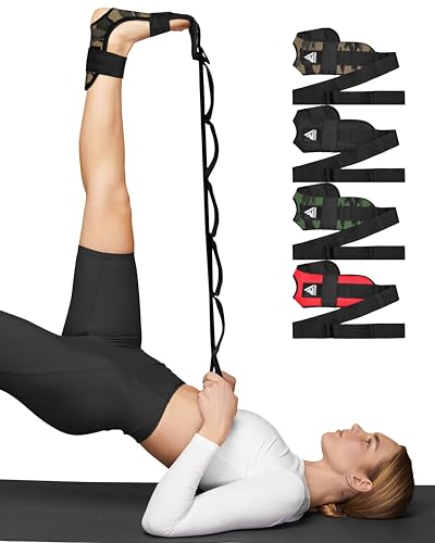 RDX Yoga Stretching Strap, Ankle Ligament Stretcher Belt with Loops Ligament Stretch Band, Fitness Leg Stretcher for Plantar Fasciitis, Foot Stretch Assist for Hamstring, Flexibility Exercise - color: Camo Peach