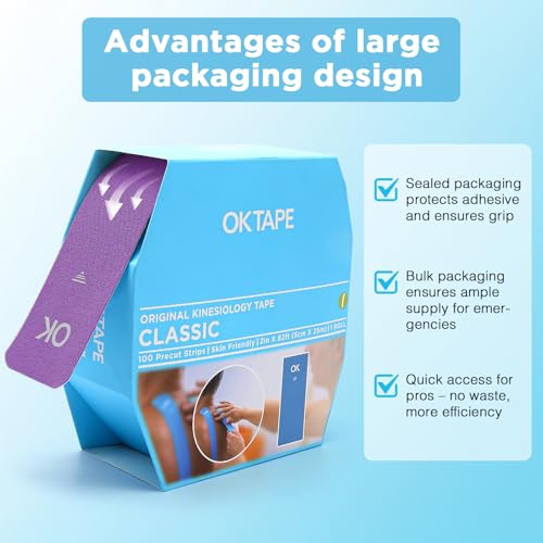 OK TAPE Kinesiology Tape 150 PCS Precut Elastic Strips Bulk 2inx10in/PCS - color: Purple, size: 150 PCS