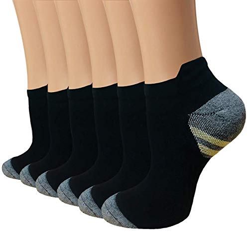 Sooverki Copper Compression Socks Women and Men 6 Pairs - Circulation Arch Support Plantar Fasciitis Running Ankle Socks - color: A2 - 6 Black No Show, size: Large-X-Large