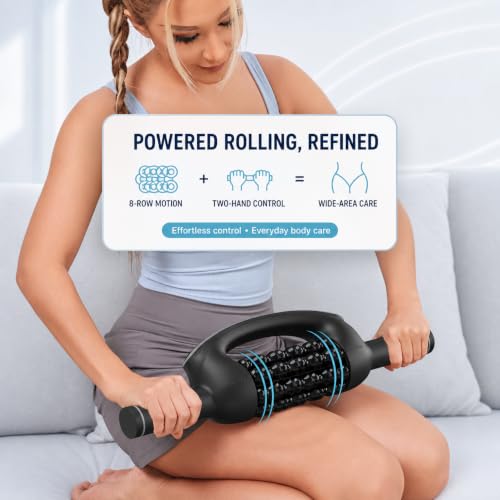 Lymphatic Drainage Massager with 8 Rotating Rollers – Electric Body Massage Roller for Legs, Arms, Stomach & Back – Rechargeable Deep Tissue Massager for Circulation, Recovery & Daily Wellness