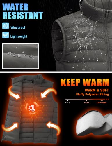TACVASEN Men's Lightweight Packable Puffer Winter Warm Vests Outerwear - color: Dark Grey, size: Small