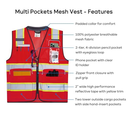 Neopelta Hi Vis Reflective Safety Vest for Men Women Red Mesh/Yellow S - color: Red / Yellow Trim, size: Small