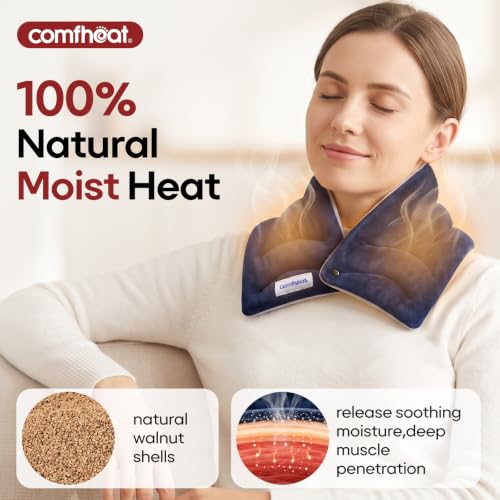 Neck Heating Pad Microwavable for Pain Relief, Moist Hot Compress - color: Navy Blue