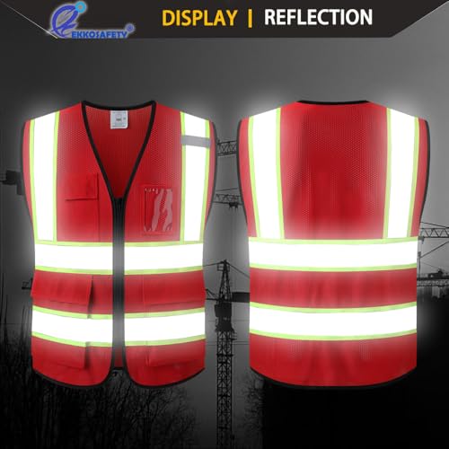 Hi Vis Reflective Safety Vest for Men Women,EK175,Red,L - color: Red, size: Large