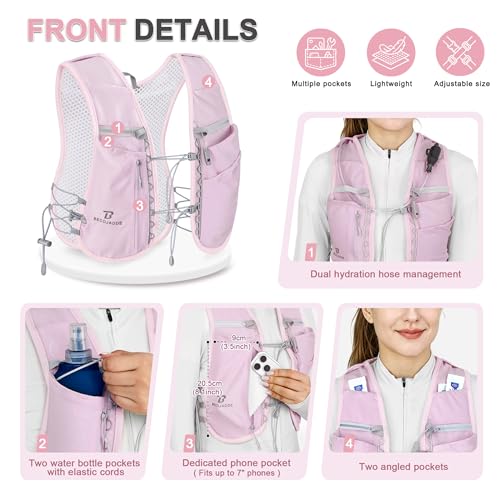 BECOJADDE 5L Running Vest for Women, Hydration Backpack Lightweight & Breathable for Trail Running, Marathon, Hiking, Cycling - color: Purple