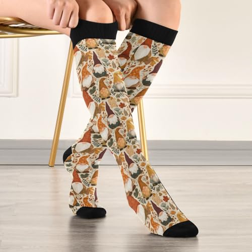 Wusikd Milk Cow Compression Socks for Women and Men Circulation Flowers Long Socks for Athletic Running 2 - color: Autumn Gnomes